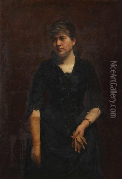 Portret Van Een Dame In Het Zwart Oil Painting - Edouard De Jans