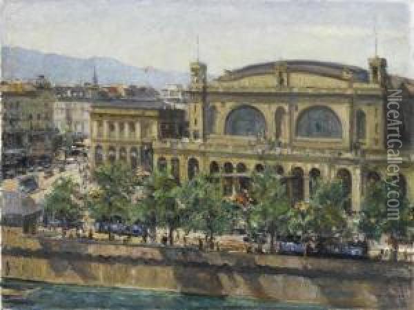 Central Railway Station Zurich Oil Painting - Alfred Marxer