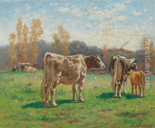Cows In The Meadow Oil Painting - Adolphe Charles Marais