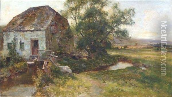 A Country Mill In An Extensive Landscape Oil Painting - Ernst Walbourn