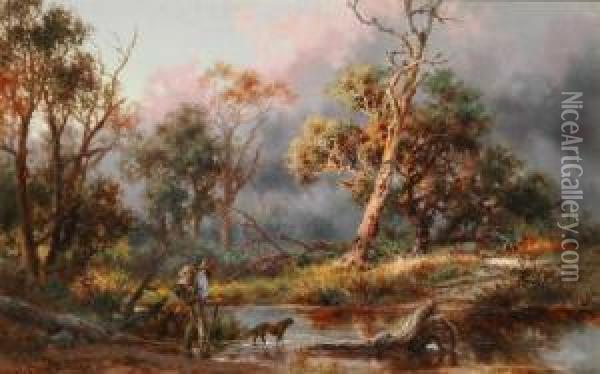 Bush Fire Oil Painting - James Alfred Turner