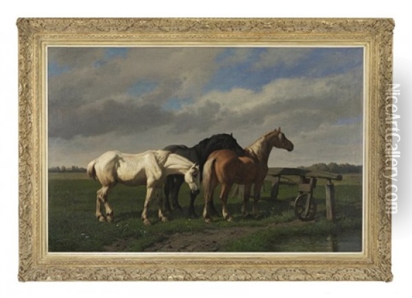 Horses In A Field Oil Painting - Paul Van Der Vin