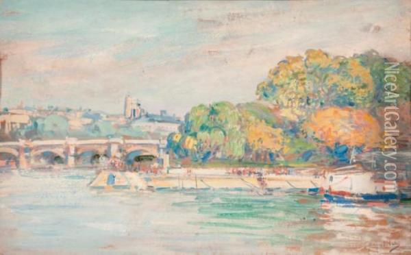 promenade Sur Le Pont Neuf Oil Painting - Gustave Madelain
