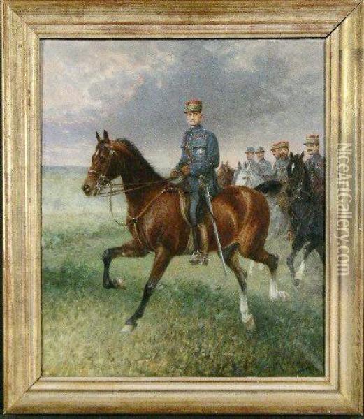The Four Generals Of World War 
I: General John J. Pershing;marshall Joffre; Field Marshall Sir Douglas 
Haig And Marshall Foch,each With Their Staff Of Generals: Four Oil Painting - Jan van Chelminski