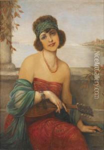 Jeune Femme A La Mandoline Oil Painting - Francois Martin-Kavel