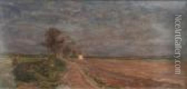 Traveller In A Landscape Oil Painting - James Aumonier