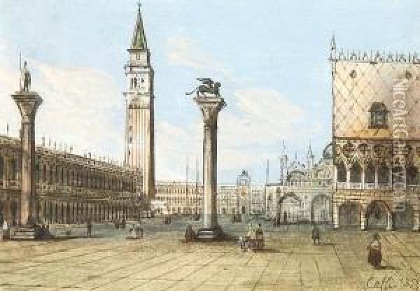 Venedig - Blick Uber Die Piazzetta
 Zum Torre Dell'orologio. Oil Painting - Ippolito Caffi
