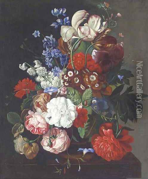 Flowers in a vase on a table Oil Painting - Jan Van Huysum