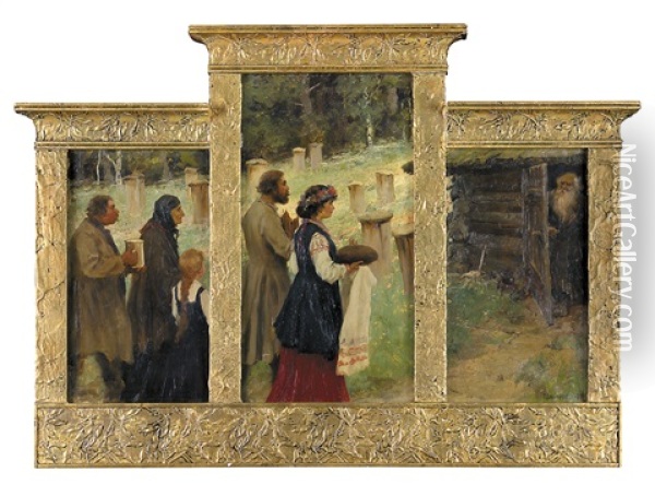 Grandfather's Nameday Oil Painting - Ivan Alekseevich Vladimirov