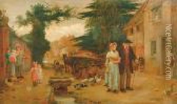 A Village Scene With Figures Oil Painting - Robert W. Wright