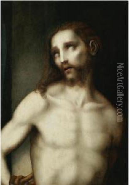 Christ At The Column Oil Painting - Luis de Morales
