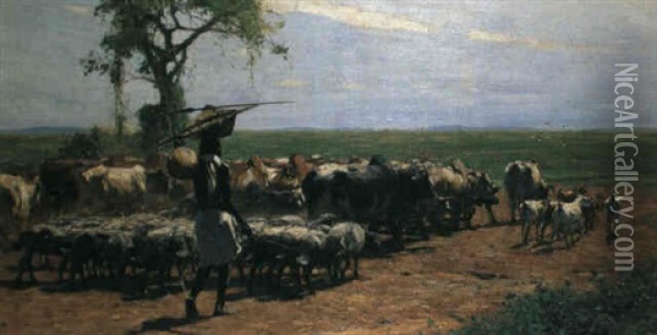 Massaikrieger Mit Seiner Herde Oil Painting - Wilhelm Friedrich Kuhnert