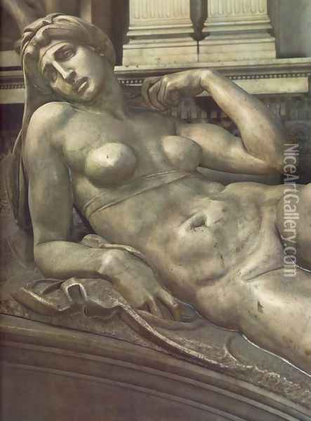 Tomb of Lorenzo de' Medici: Dawn [detail: 1] Oil Painting - Michelangelo Buonarroti