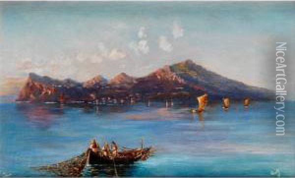 Capri Mit Fischerbooten Oil Painting - Augusto Corelli