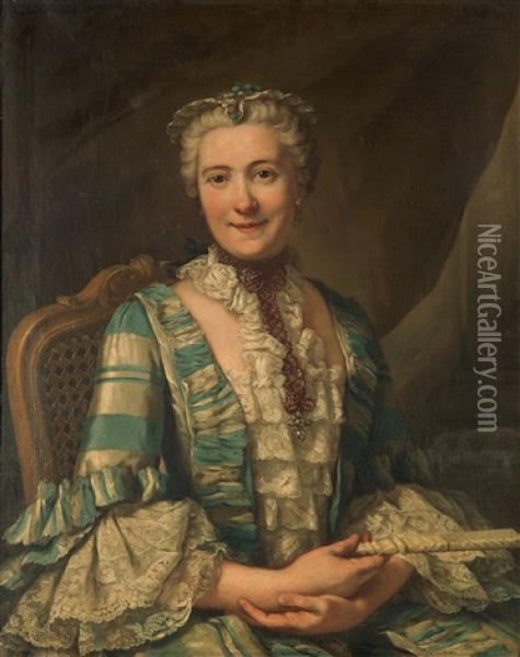 Portratt Forestallande Adelsdam, Mojligen Grevinnan Brita Christina Tornflycht, F. Sparre Oil Painting - Donat Nonotte