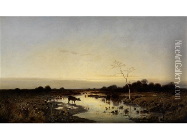Landschaft Mit Rehen Oil Painting - Mikhail Konstantinovich Klodt von Jurgensburg