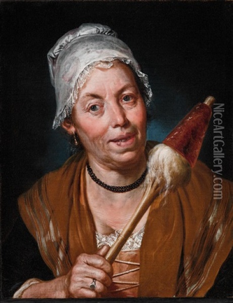 A Woman Holding A Spindle Oil Painting - Giacomo Ceruti