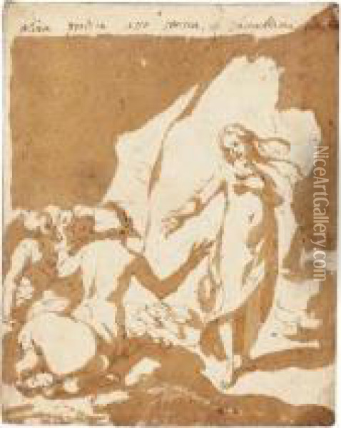 A Design For A Book Illustration: A Young Woman Addressing A Group Of Centaurs Oil Painting - Andrea Boscoli