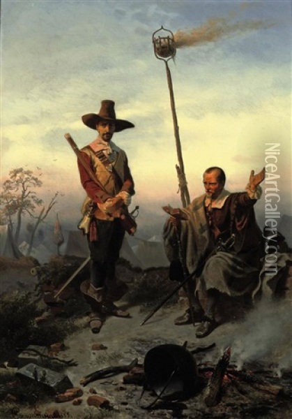 Wallenstein And Max Piccolomini From Friedrich Schiller's Trilogy Wallensteins Tod Oil Painting - Wilhelm Camphausen