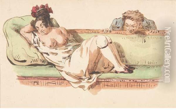Scenes Erotiques Oil Painting - Henri Bonaventure Monnier