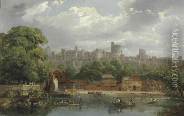 Windsor Castle From The Thames Oil Painting - William Parrott