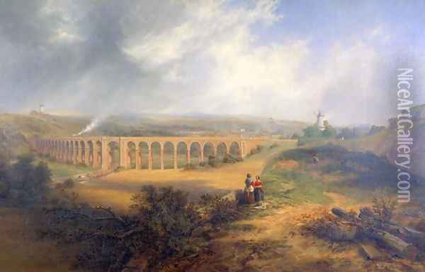 Rastrick's viaduct, London Road, Brighton Oil Painting - James Wilson Carmichael