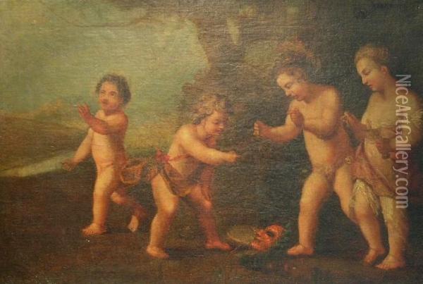 Cherubs Playing With A Mask Oil Painting - Francesco Albani