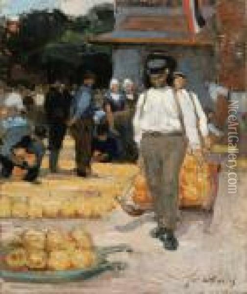Cheese Market In Holland Oil Painting - Frantz Charlet