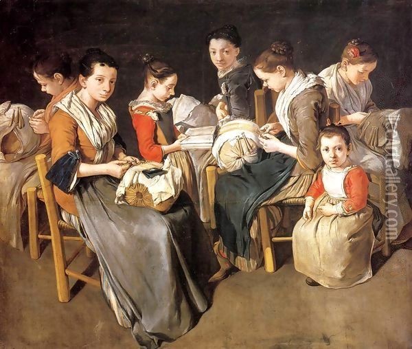 Women Working on Pillow Lace (The Sewing School) Oil Painting - Giacomo Ceruti (Il Pitocchetto)