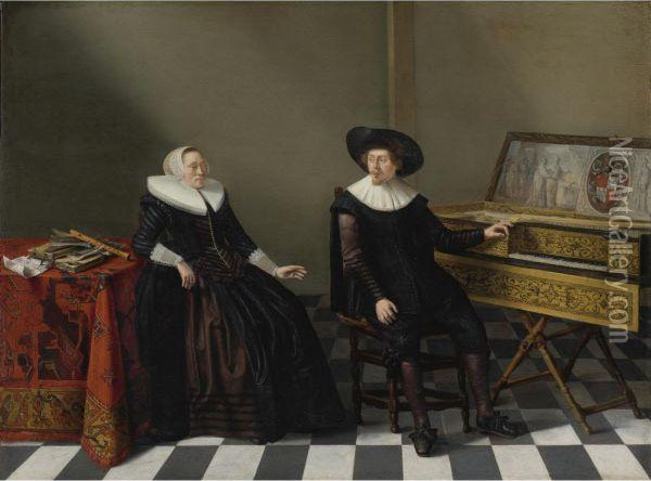Marriage Portrait Of A Husband And Wife Of The Lossy De Warinefamily Oil Painting - Gerrit van Donck