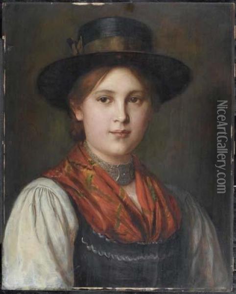 Peasant Girl. Oil Painting - Franz Von Defregger