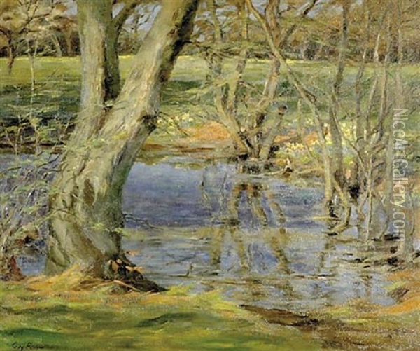 Spring Flowers Along Riverbank Oil Painting - Guy Rose