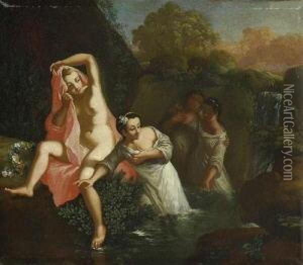 Badende Nymphen. Oil Painting - Cornelis Van Poelenburch