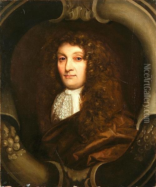 Portrait Of A Gentleman With Long Dark Curling Hair Oil Painting - Charles Beale