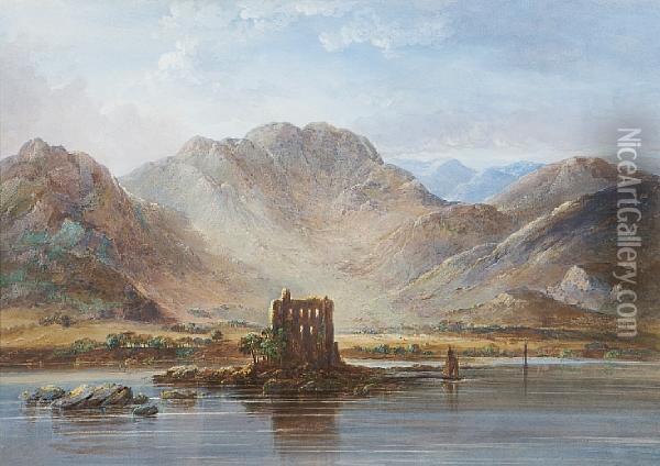 Castle Ruins And Loch Oil Painting - Charles Nicholls Woolnoth