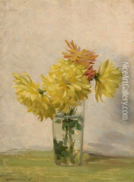 Still Life With Bouquet Of Yellow Flowers Oil Painting - Edward Herbert Barnard