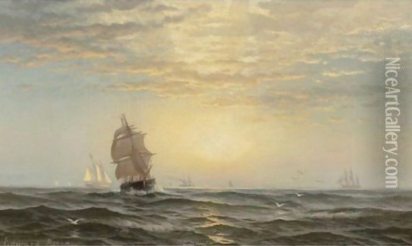 Sunrise At Sea Oil Painting - Edward Moran