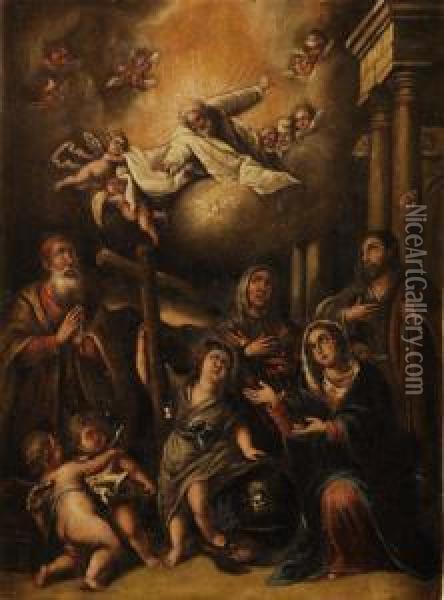 Sagrada Familia Con La Trinidad Oil Painting - Jose Risueno