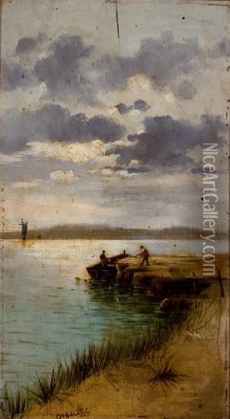 Pescando Oil Painting - Adolfo Giraldez Y Penalver