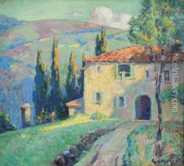 ''old Farm House Near Fiesole'', Italy Oil Painting - George Loftus Noyes