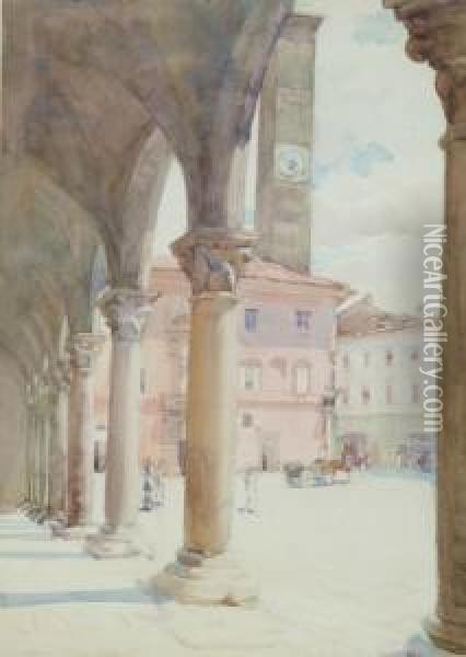 View Of An Italian Plazza Oil Painting - Norman Garstin