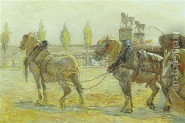 Karreheste Pa En Seinekaj I Paris Oil Painting - Theodor Philipsen