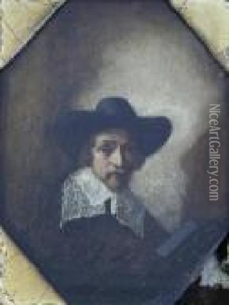Portrait Of A Gentleman With Black Hat And Lace Collar Oil Painting - Gerrit Dou