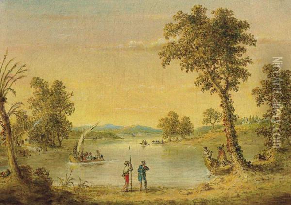 Landscape With Figures And Boat Oil Painting - John Quidor