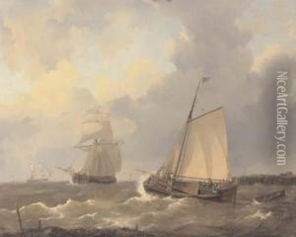 Setting Out On Choppy Water Oil Painting - Petrus Jan Schotel