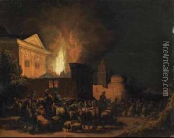 Incendio Notturno In Una Citta Oil Painting - Egbert van der Poel