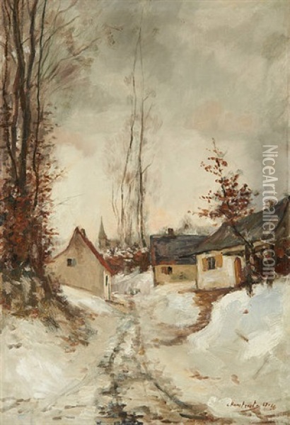 Le Village Sous La Neige Oil Painting - Gaston Haustrate