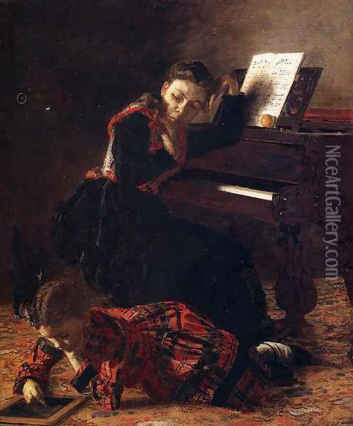 Home Scene (The Sisters of the Artist) 1870-71 Oil Painting - Thomas Cowperthwait Eakins