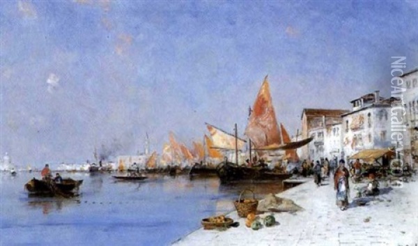 Fiskebatar Vid Riva Degli Schiavoni Oil Painting - Wilhelm von Gegerfelt
