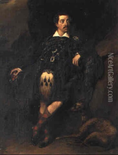 A Portrait Of A Gentleman In Highland Dress, Possibly Clan  Mackenzie Oil Painting - James William Giles